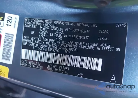 2015 Toyota Sienna Xle/Limited from USA, damaged, VIN 5TDYK3DC9FS654326